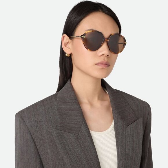 Bottega Veneta BV1436S 002 Sunglasses Havana Square Frame, Brown Lenses main image 9